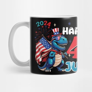 Happy 4th of July 2024 Dinosaur Independence day gift for boys girls kids Mug